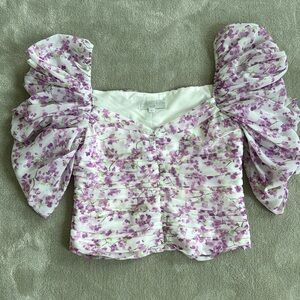 Caroline Constas purple and white floral blouse, size S